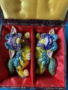 4 1 2 Chinese Pair Wucai Porcelain Koji Pottery Foo Dog Lion Fengshui Stamped