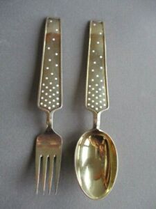A Michelsen 1947 Gilt Sterling Silver Christmas Spoon Fork