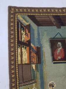 Vintage French Cross Stitch Scene Wall Hanging Tapestry 89x78cm