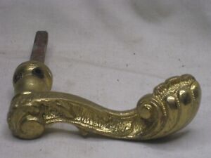 Vintage Antique Ornate Brass Spain Door Knob Lever Handle Spindle