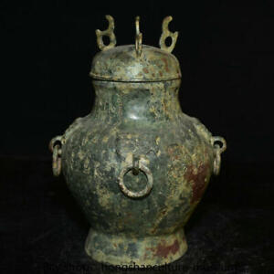 10 4 Rare China Bronze Ware Dynasty Texts Beast Ring Pot Crock Drinking Vessel