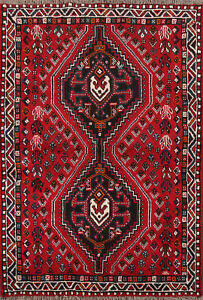 Red Ivory Handmade Tribal Geometric Rug 4x5 Wool Carpet