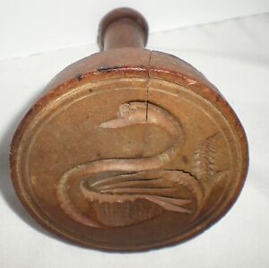 Antique Primitive Wooden Swan Butter Mold Press Treen Ware Double Ring 1800s