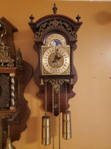 Vintage Wall Clock Dutch Phase Moon Franz Hermle Mechanical Pendulum Shape Sun 