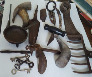 Antique Tool Lot Aafa Pa Farm Primitive Tools Keys Powder Horns Hardware