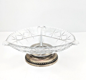 Antique Sheffield Co Brooklyn Ny Sterling Silver Cut Crystal Glass Dish 8x3 