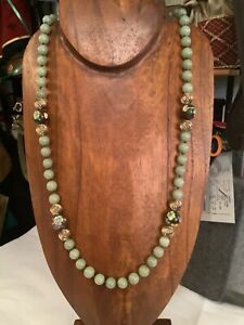 Rare Antique Authentic Jade 14kt Gold Chinese Cloisonne Necklace Nr