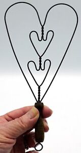 Miniature Wire Wood Rug Beater Hearts Design