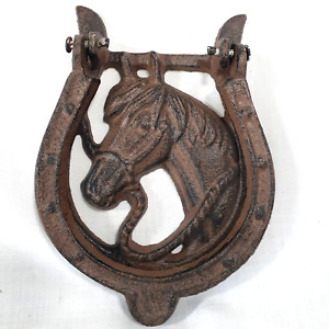 Rustic Cast Iron Horse Head Horseshoe Door Knocker Equestrian Western Decor Barn