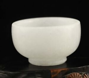 Old Natural White Jade Hand Carved Tea Bowl Cup 40
