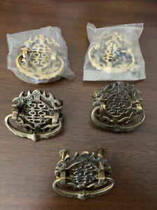 Vintage Mcm Brass Bronze Metal Drawer Pulls Japan Asian Motif Deadstock Chinese