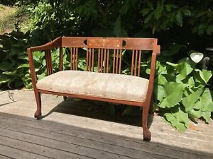 Antique Mahogany Settee With Mother Of Pearl Inlay