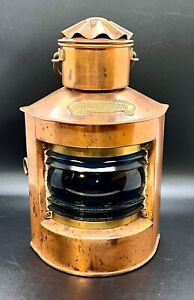 Vintage Nautical Dhr Holland Stuurboord Copper Lantern Blue Glass Oil Lamp