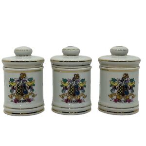 Vintage Set 0f 3 Porcelain Apothecary Jars Lids Japan Aspirin Vitamins Gauze