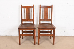 Limbert Mission Oak Arts Crafts Dining Side Chairs Pair