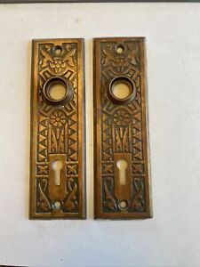 2 Antique Vintage Sargent Vernacular Door Plates Copper Bronze Finish C 1890