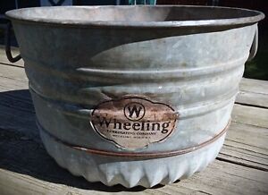 Vintage 1950 S Round Galvanized Metal Wash Tub Wheeling Corrugating Co