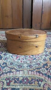 Antique Early Primitive Oval Wood Shaker Fingerlap Pantry Box Rosehead N 8 25 
