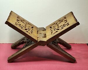 Vintage Solid Wood Carved Folding Quran Premium Book Rest Stand Handmade