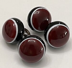 Antique Vintage Set Of 4 Burgundy Red White Black Glass Buttons 1 2 Bf20 