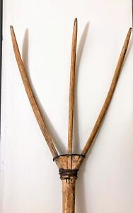 19th Century Antique Wood 3 Prong Hay Pitchfork Vintage Farmhousprimitive Tool