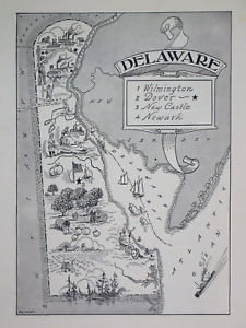 1959 Picture Pictorial Map Geography Of Delaware By Ps Johst Vernon Quinn