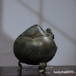 5 5 Antique Ming Dynasty Xuande Mark Bronze Monkey Head Peach Incense Burner