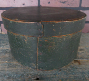 Antique Primitive 19th C Bent Wood Pantry Box 10 5 Inch Original Old Green Paint
