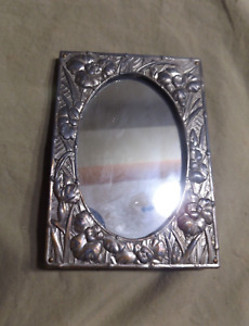 Vintage Antique Silver Plate On Copper Miniature 3 25x4 5 Picture Frame Mirror