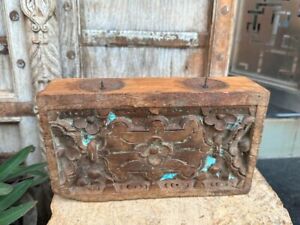 1700 Ancient Royal Wood Hand Crafted Floral Wall Hanging Panel 2 Candle Stand