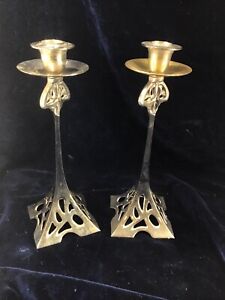 Antique Pair Of Art Nouveau Candlesticks Silver Plated Circa 1900 1920 S