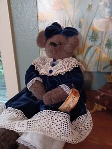 Primitive Brown Bear Doll Antique Deep Blue Velvet By Julie S Vintage Critters