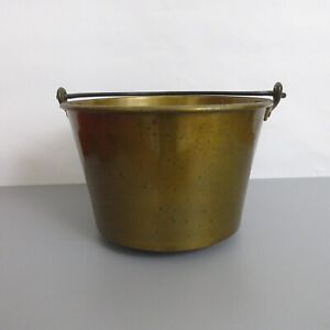 Antique Brass Copper Bucket Pot Hanging Cauldron Welded Iron Pigtail Handle