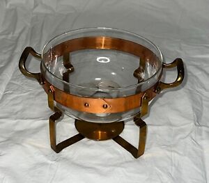 Nilsjohan Vintage Swedish Copper Brass Punch Bowl On Heating Stand Glogg Bowl