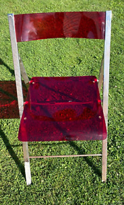 Vintage Red Lucite Acrylic Folding Chair Chrome Base