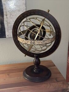 Vintage Armillary Sphere Zodiac Horoscope Brass Wood Large 23 Allan Agohob