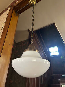 Early 1900 S 14 Milk Glass Shade Pendant School House Light Fixture Free S H