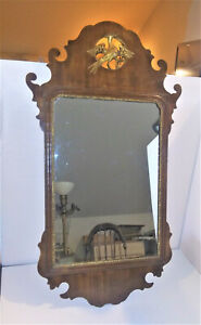 Antique Mahogany Chippendale Wall Mirror W Carved Eagle Raised Gold Leafing