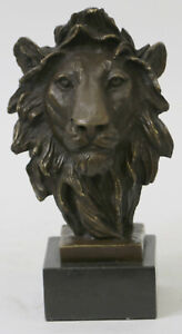 Art Deco By French Artist Barye Lion Head 100 Solid Bronze Sculpture Figurine