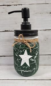 Primitive Crackle Green White Star Mason Jar Soap Dispenser Choice Top