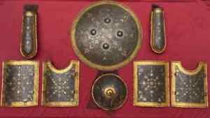 Mughal Islamic Gold Damascend Engraved Charaina Arm Guard Shield Armour Set