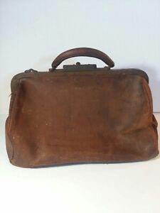 Vintage Antique Brown Leather Doctors Medical Tool Bag Age Very Old 