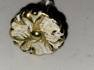 Vintage Gold White Round Drawer Knob Pulls Floral Pinwheel French Provincial Nos