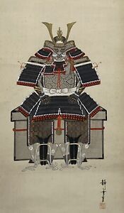 Hanger Scroll Japanese Painting Japan Samurai Armor Old Gusoku Art F750