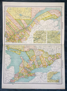 1890 John Bartholomew Large Antique Map Of Canada Ontario Quebec North America
