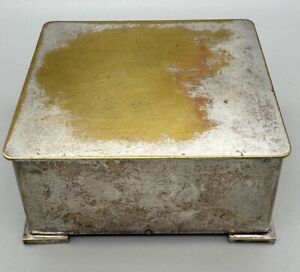 Silverplate Over Brass Cigarette Wood Lined Trinket Box Apollo A1689
