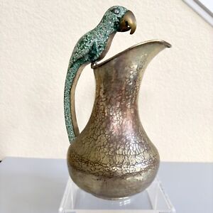 Alfredo Villasana Taxco Mexico Hand Hammered Copper Silverplate Pitcher Parrot