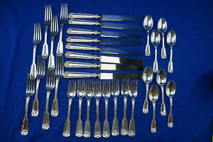 Tiffany Sterling Shell Thread 32pc 8 4 Pc Settings Fork Knife Spoon No Mono