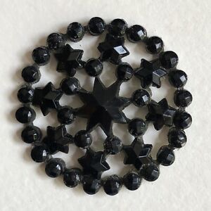 Stunning Large Antique Victorian Passementerie Black Glass Button With Stars