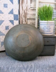 Antique Wood Dough Bowl W Rim Blue Spruce Milk Paint 12 3 4 